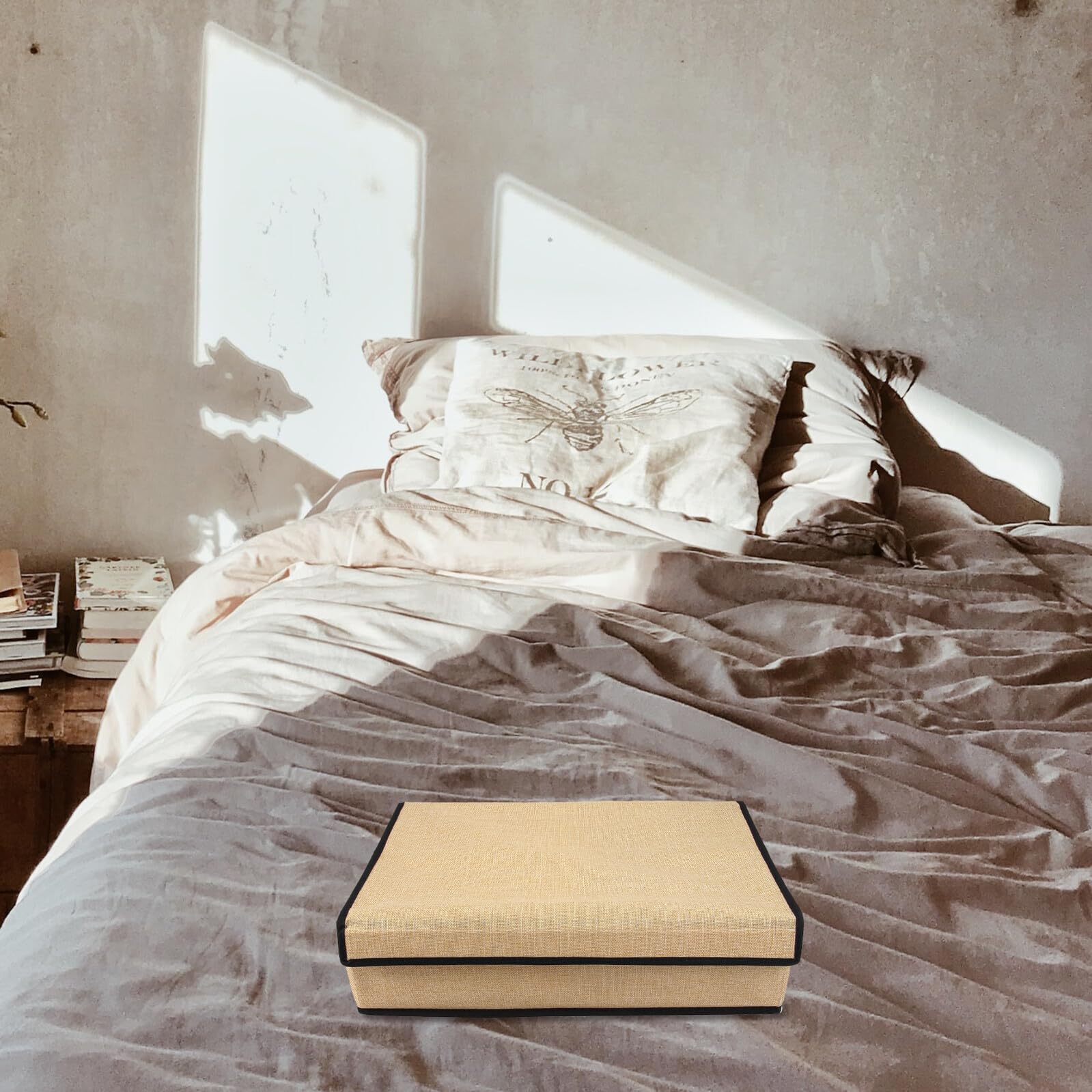 Aufbewahrungsbox für Bhs und Unterwäsche mit 16 Fächern aus Gewebe Beige mit Deckel und Einfache Reinigung für Schublade und Schrank