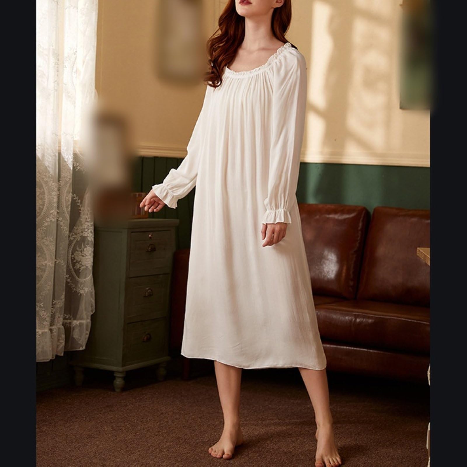 Vestito Da Notte Midi Da Donna Per Vacanza Con Scollo Quadrato Maniche Lunghe Primaverili E Autunnali E Volant