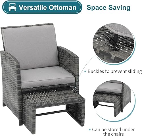 Miniatura 4 de OC Orange-Casual Juego de muebles de patio de 5 piezas, silla de conversación de mimbre para exteriores y juego de otomana con mesa de café,