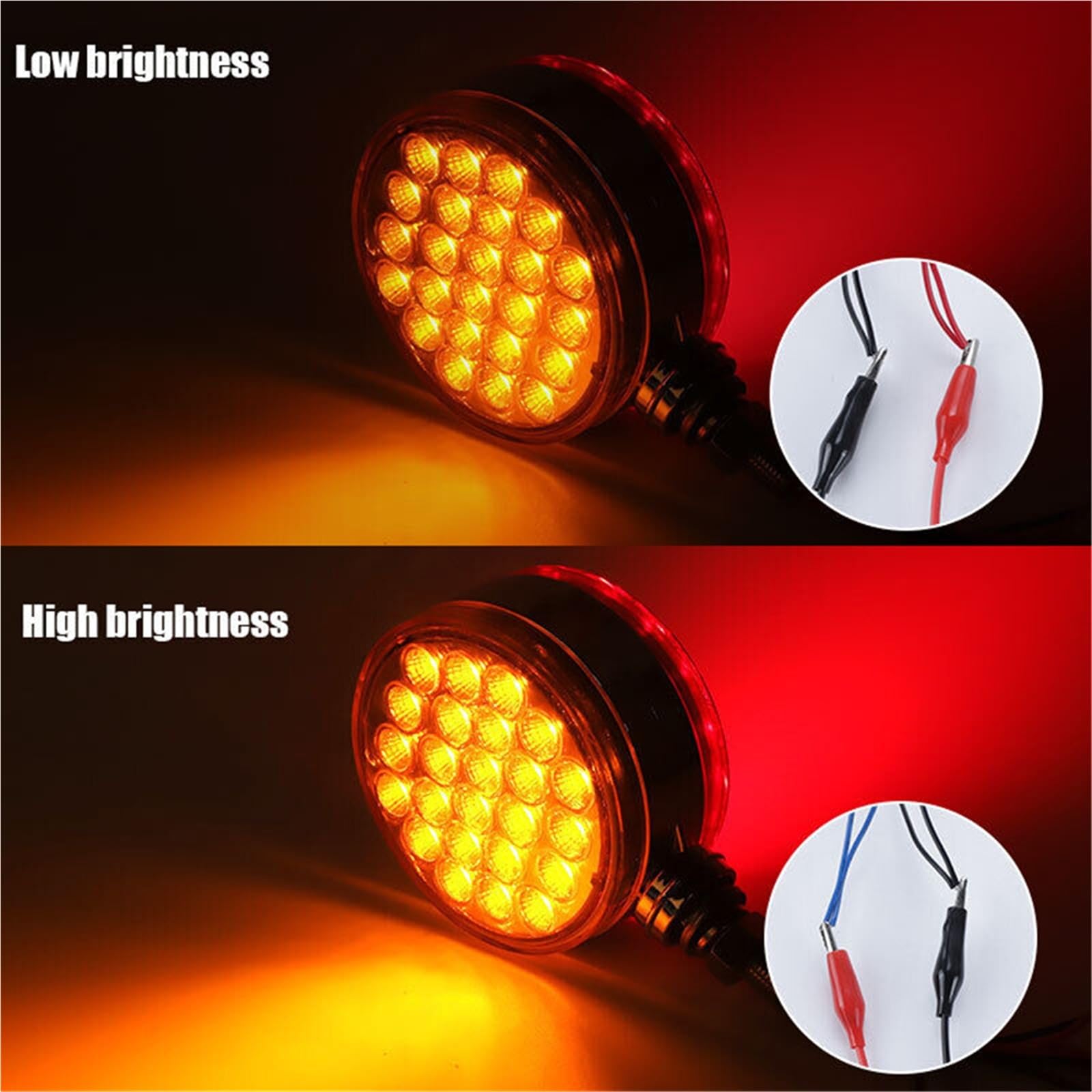 2PCS 48LED Seitenmarkierungsleuchten Rot/Bernstein Dual Face 4" runder Sockel Kotflügel Caravan Camper LKW Bremsblinker Licht 10V-30V