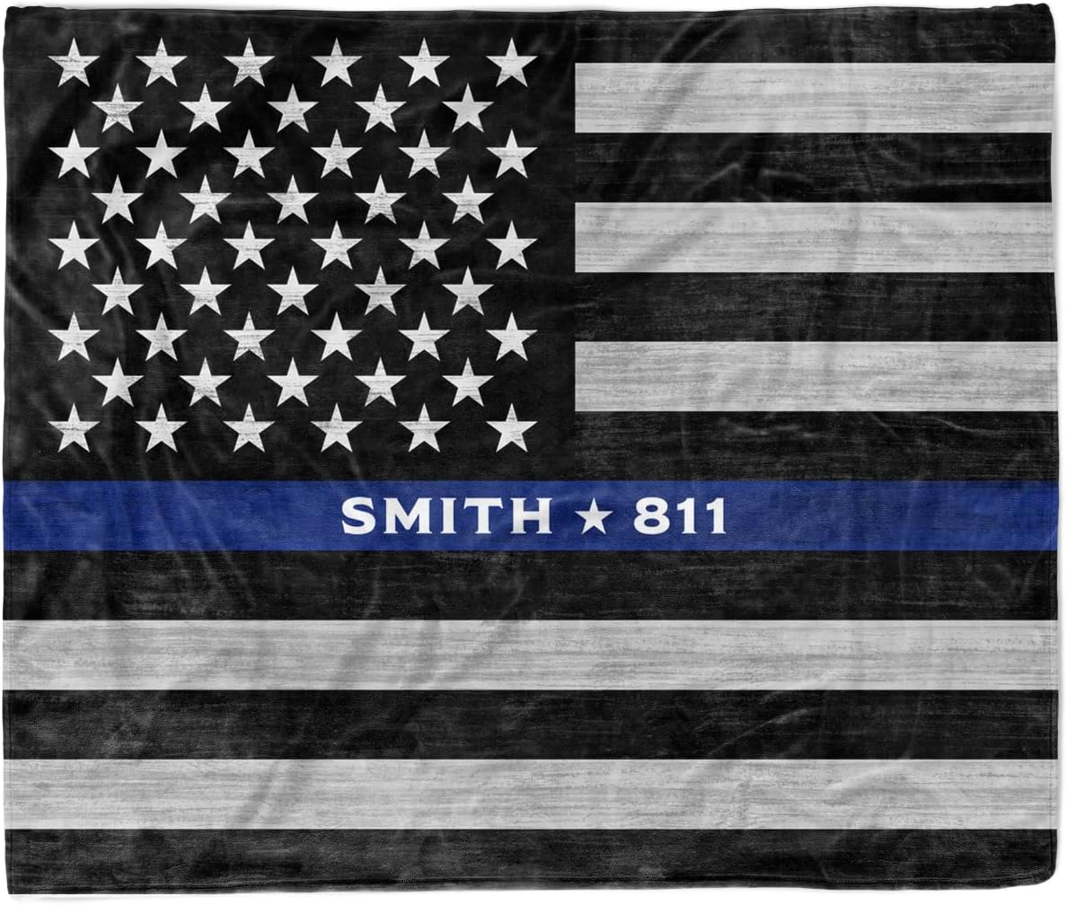 Pretty Perfect Studio Custom Thin Blue Line Fleece Blanket Personalized Law Enforcement Police Officer Gift 60"x80"