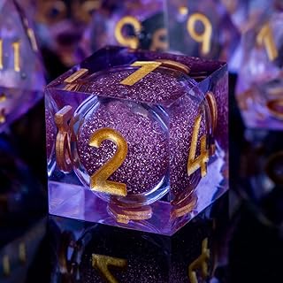 ARUOHHA Liquid Core DND Dice Set with Gift Box, 7pcs Resin Sharp Edged Dice for Dungeons and Dragons, Handmade RPG Dice Purple Polyhedral D&D Dice, Role Playing Dice Set D20 D12 D10 D8 D6 D4