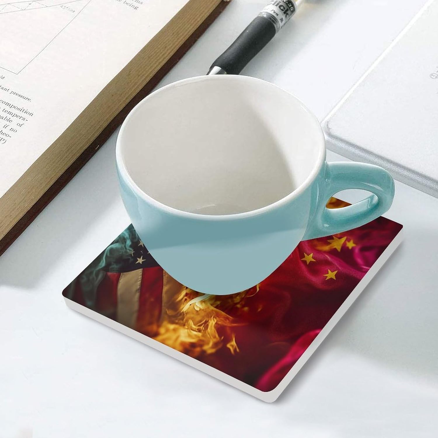 U.S. Vs Chinese Flag Tariff War Funny Ceramic Coasters for Drink Absorbent Cup Holders Tabletop Protection