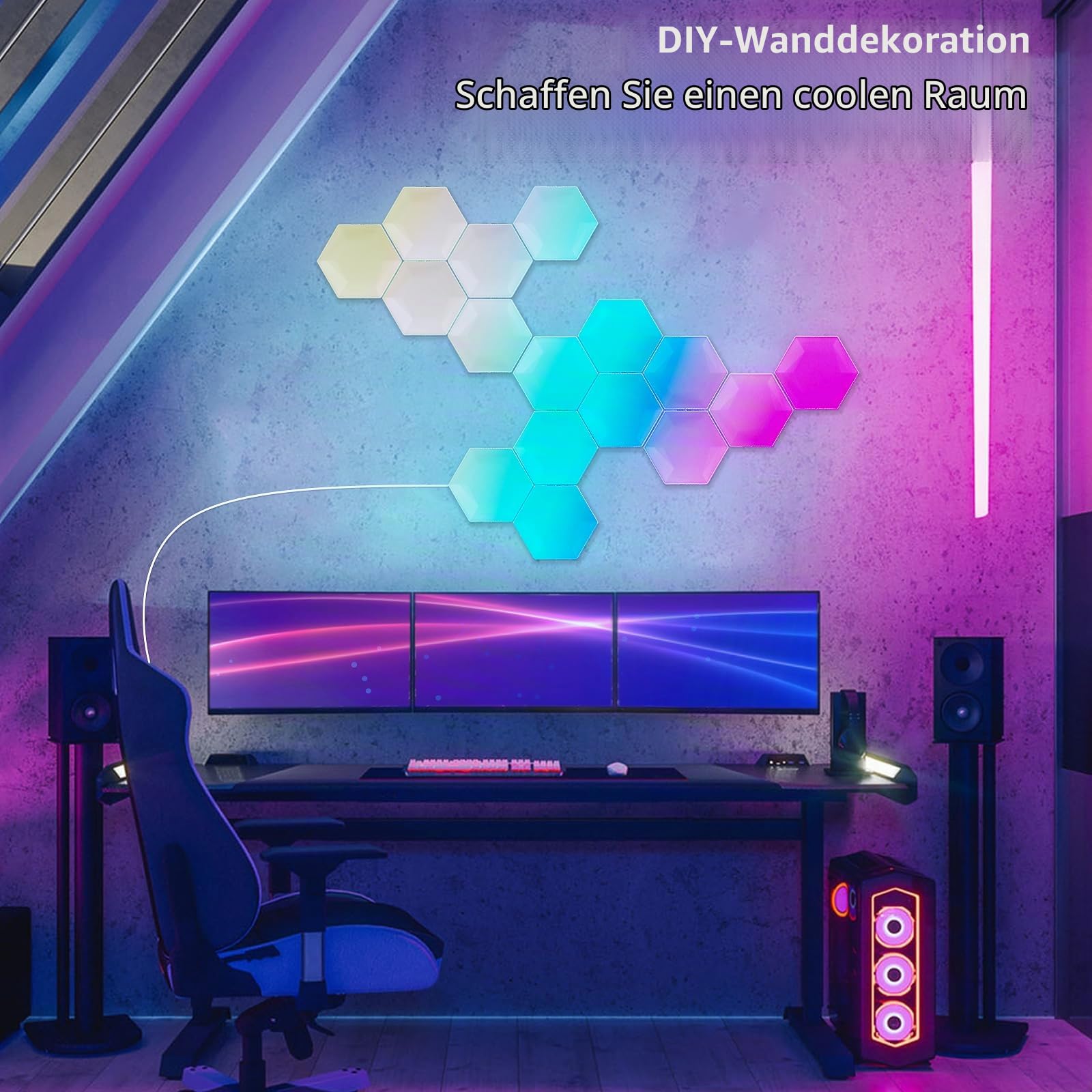 Hexagon LED Gaming Panel 10 PCS, LED Smart Wandleuchte mit RGB-IC, Musik-Synchronisation, App Steuerung, Wandbeleuchtung für Zimmer und Gaming Setup
