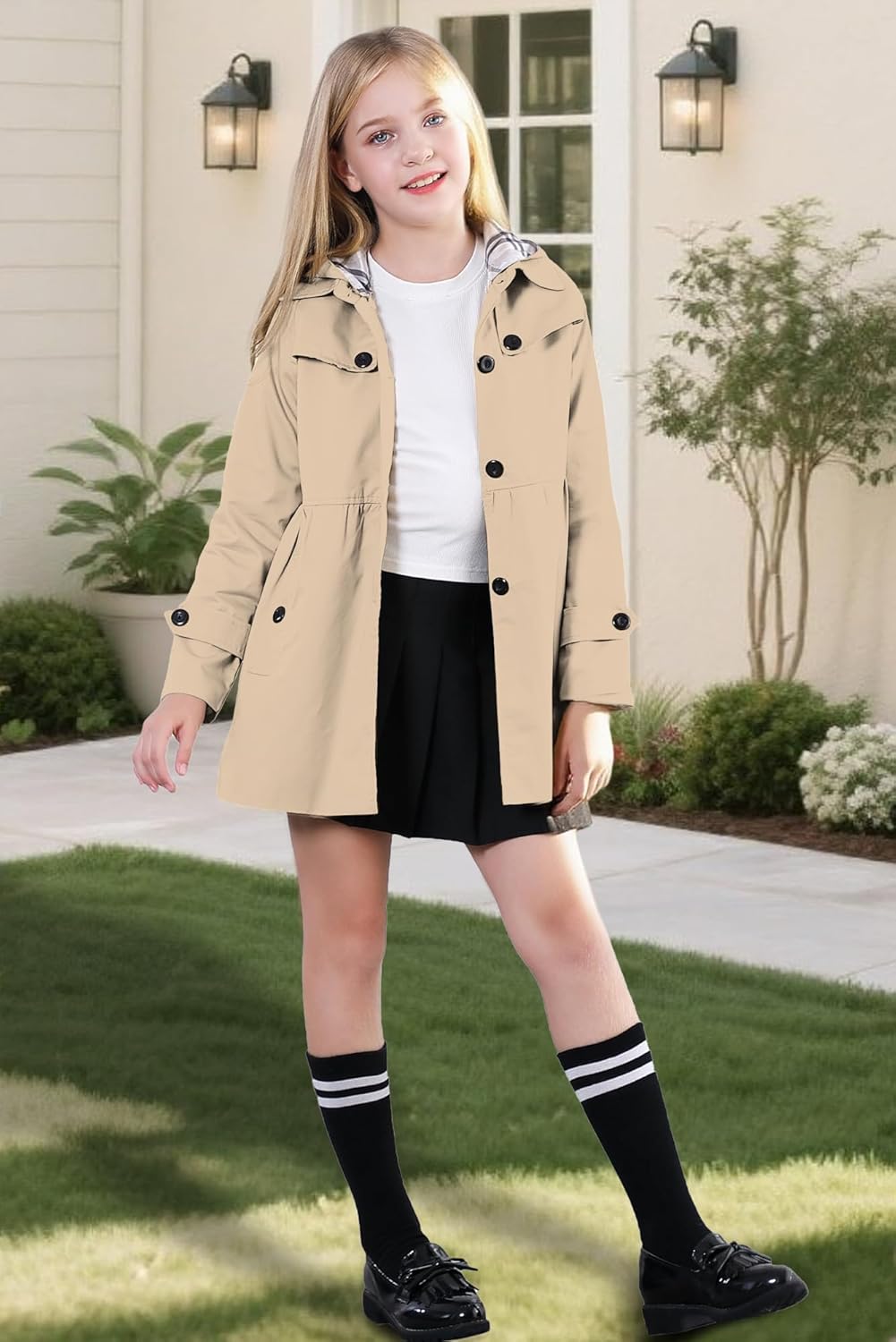 Betusline Girl's Single Breasted Trench Coat Dress Coat Outerwear, 2-14 Years - Image 2