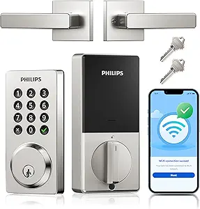 Philips WiFi Smart Door Lock with Handle, Keyless Entry, Alexa & Google Support, Satin Nickel