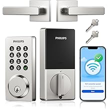 Philips WiFi Smart Door Lock with Handle, Built-in WiFi App Remote Control, Keyless Entry Door Locks for Front Door, Smart Deadbolt Auto Lock, Support Alexa &amp; Google, IP54 Waterproof, Satin Nickel