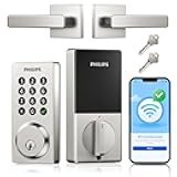 Philips WiFi Smart Door Lock with Handle, Built-in WiFi App Remote Control, Keyless Entry Door Locks for Front Door, Smart Deadbolt Auto Lock, Support Alexa & Google, IP54 Waterproof, Satin Nickel