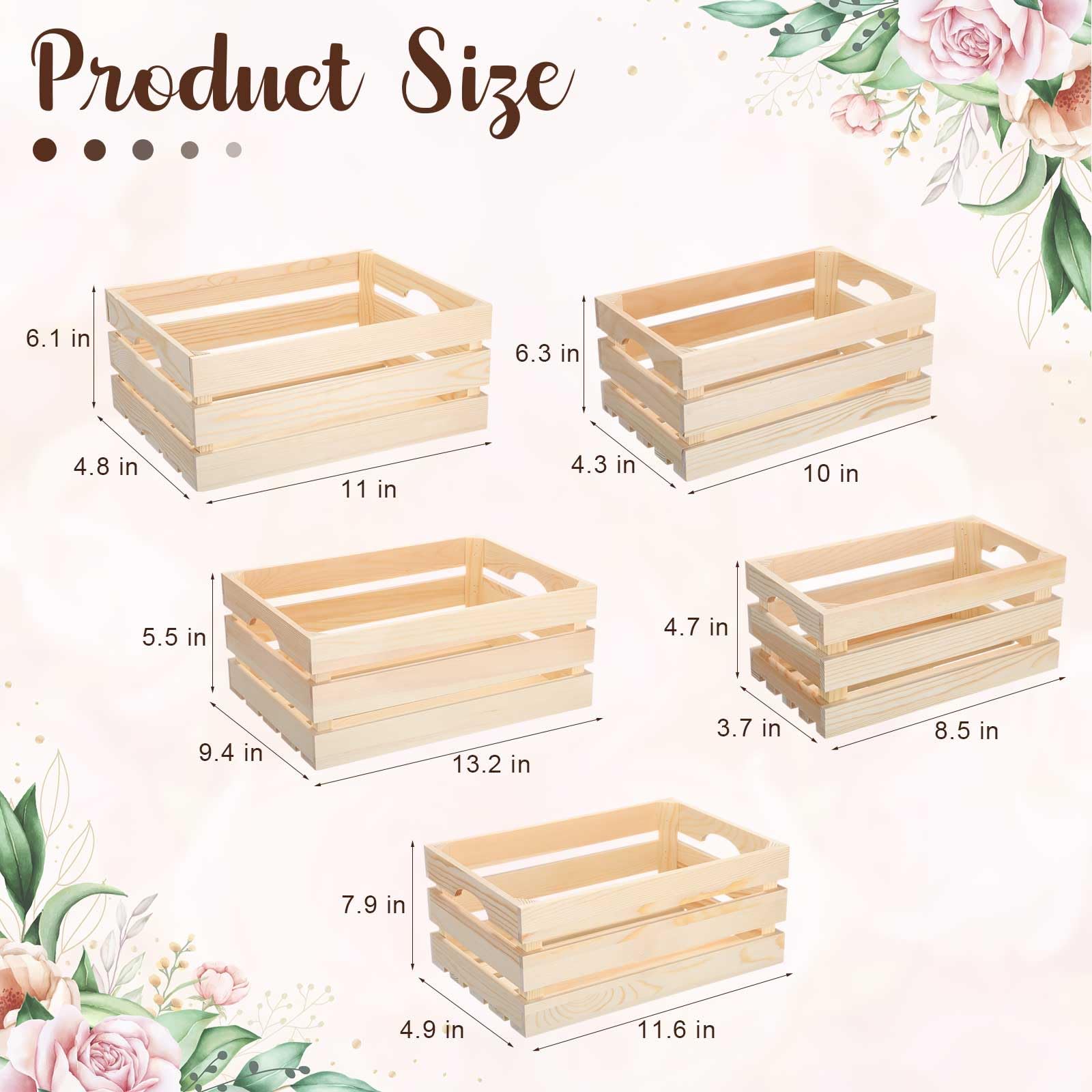 Soaoo 5 cajas decorativas de madera anidables para almacenamiento, 5 tamaños, grandes, pequeñas, de madera rústica, con asa, caja de madera de granja hecha de pino (color natural)