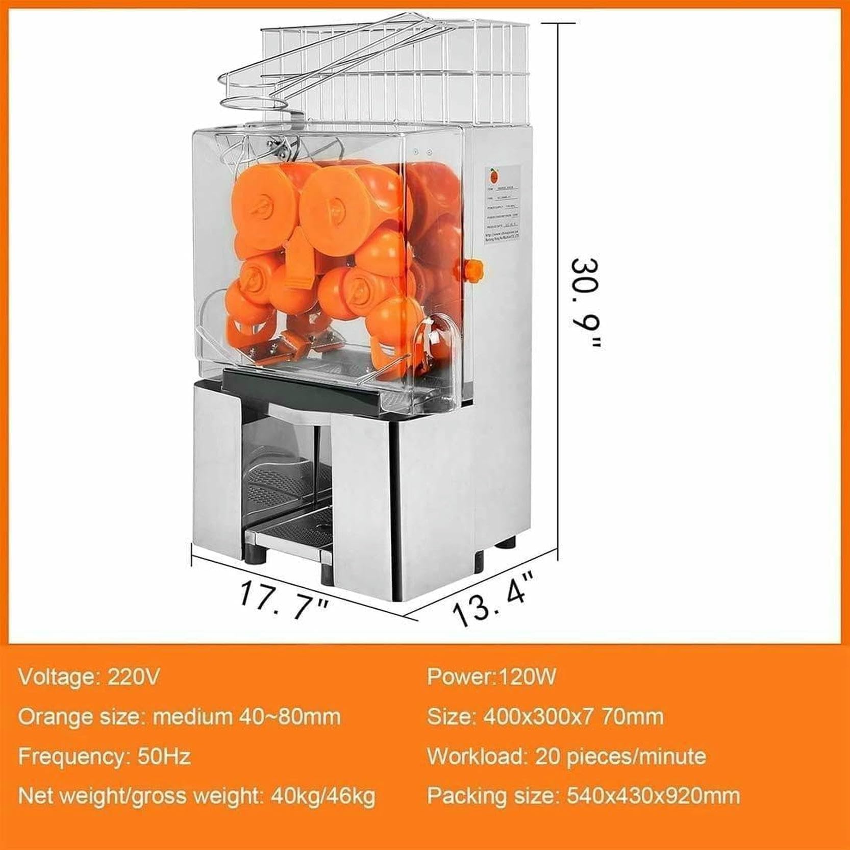 Exprimidor de Naranjas Comercial, Extractor automático de Jugo de 120 W, exprimidor de limón y cítricos, exprimidor Comercial de prensado en frío, con Caja de Filtro extraíble, Cub