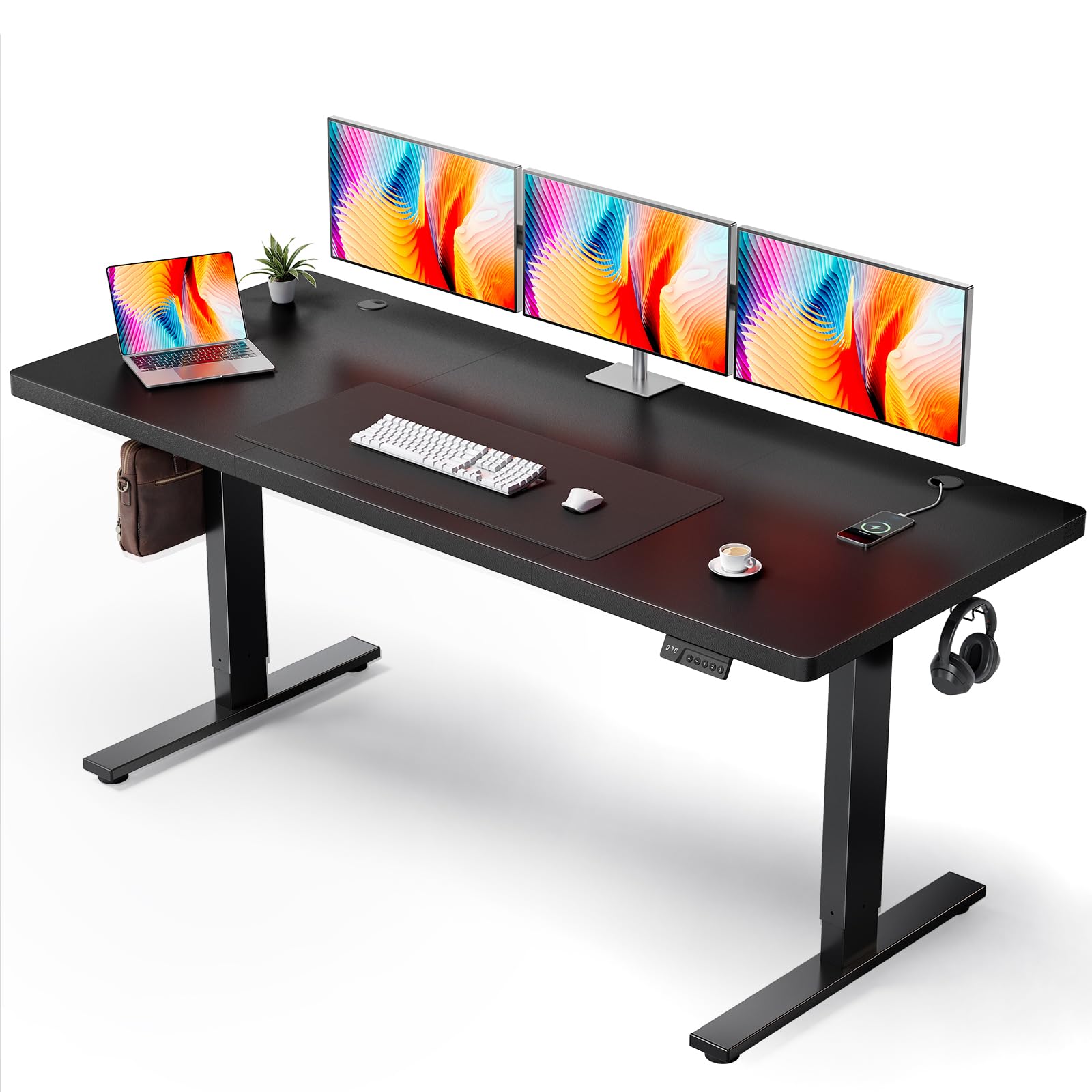 SIAGO Electric Standing Desk Adjustable - 71x30 Inch Sit Stand Desk with 1 Inch Thick Tabletop, Double Beam Frame, 3 Memory Height Adjustment, Cable