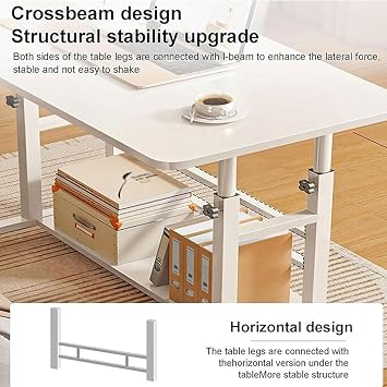 Height Adjustable Student Computer Desk with Wheels, Mobile Portable Laptop Table, Home Office, Small Space, Bedside, Standing Desk with Storage for Study, Work, Games, B, 80cm