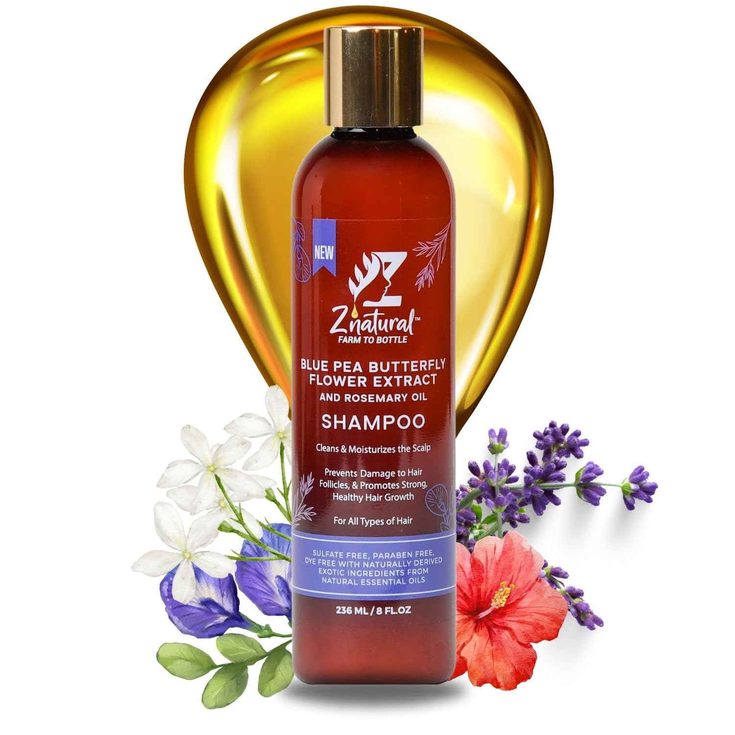 Z’Natural Clarifying shampoo for All Hair Types – Extract with Rosemary, Hibiscus, Jasmine, Moringa Oil & Aloe Vera – Sulfate-Free, Paraben-Free –