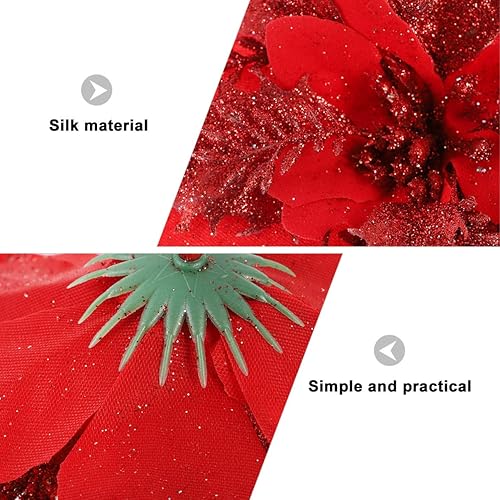 Miniatura 9 de TOYANDONA 24 Pieces Christmas Glitter Poinsettia Flowers Christmas Tree Ornaments Artificial Flowers for Christmas Wreath Decoraiton (Red)
