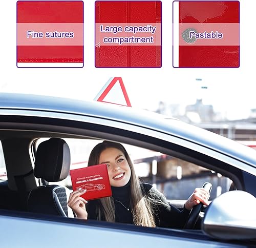 Miniatura 3 de Suvnie 4 soportes para registro y seguro de automóvil, organizadores de guanteras de vehículo con cierre para documento de licencia, soporte para