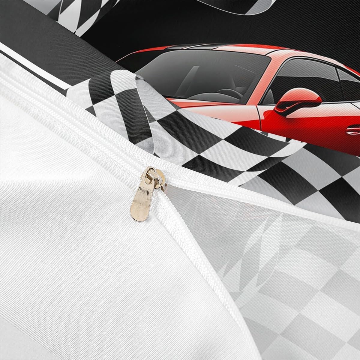 Red Race Car Duvet Cover Set Twin Size Black and White Grid Bedding Set 2pcs for Kids Teens Room Decor,Black Extreme Sport Comforter Cover Soft Breathable Quilt Cover with 1 Pillowcase（Not Comforter）