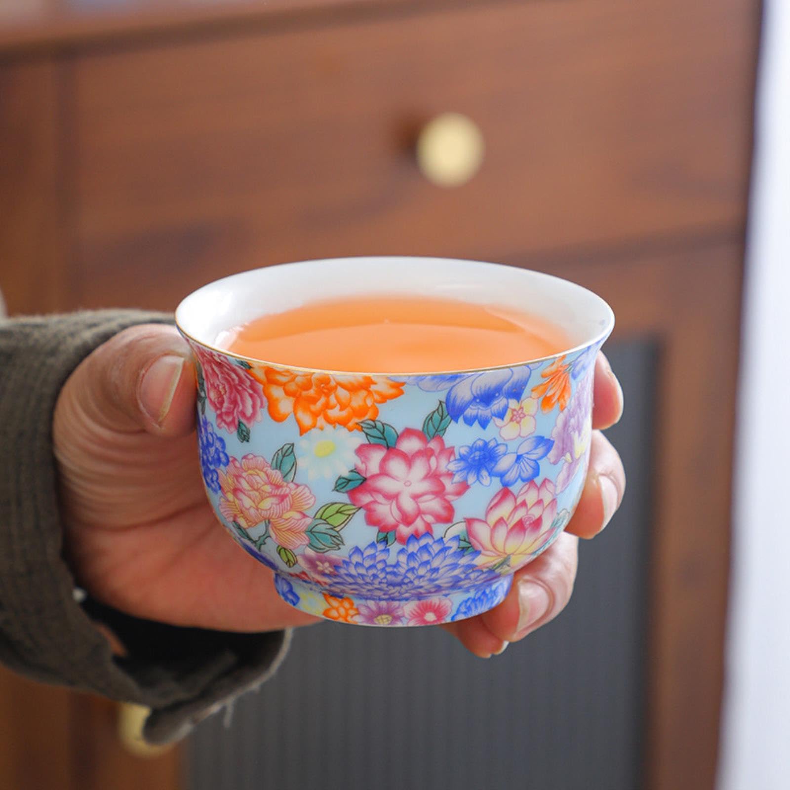 CAPIJIONG Emaille, große Schüssel, Teetasse, chinesische kreative Keramik, Kung-Fu-Tee-Set, 4 Schachteln mit Wanhua-Emaille-Farbe, 150 ml