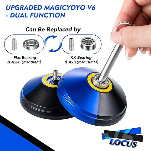 Miniatura 6 de MAGICYOYO Paquete de 2 yoyos sensibles para niños principiantes, K2 azul, rosa, amarillo y V6 negro azul de doble propósito, kit de rodamientos de