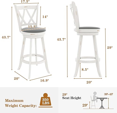 Miniatura 2 de Betterhood Taburetes giratorios de altura de barra de 29 pulgadas, taburetes de bar giratorios de respaldo alto con asiento tapizado y reposapiés de