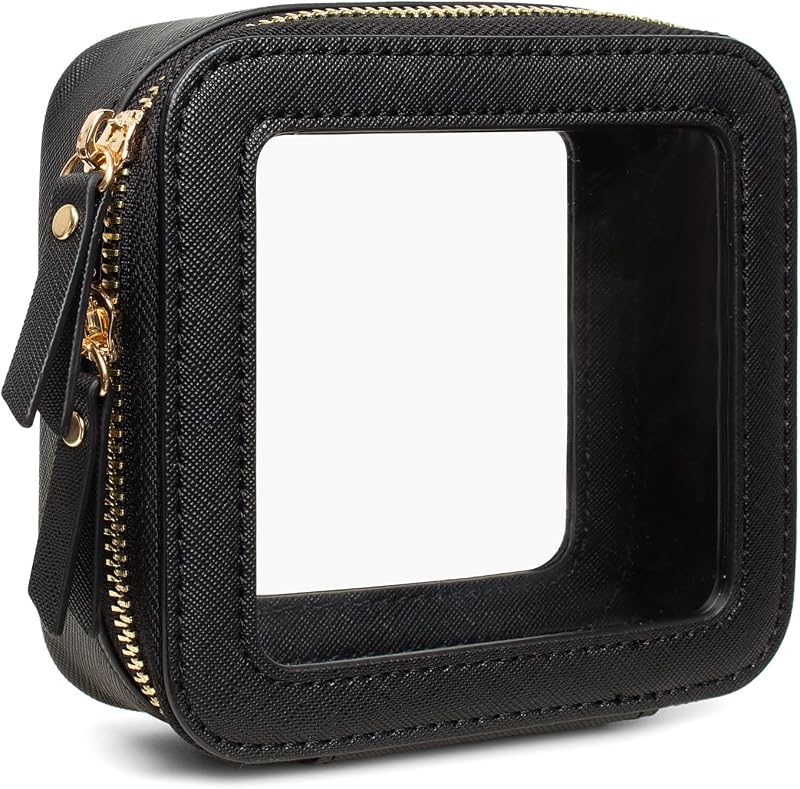 Necessaire pequena transparente LETGO para maquiagem, preta, com zíper