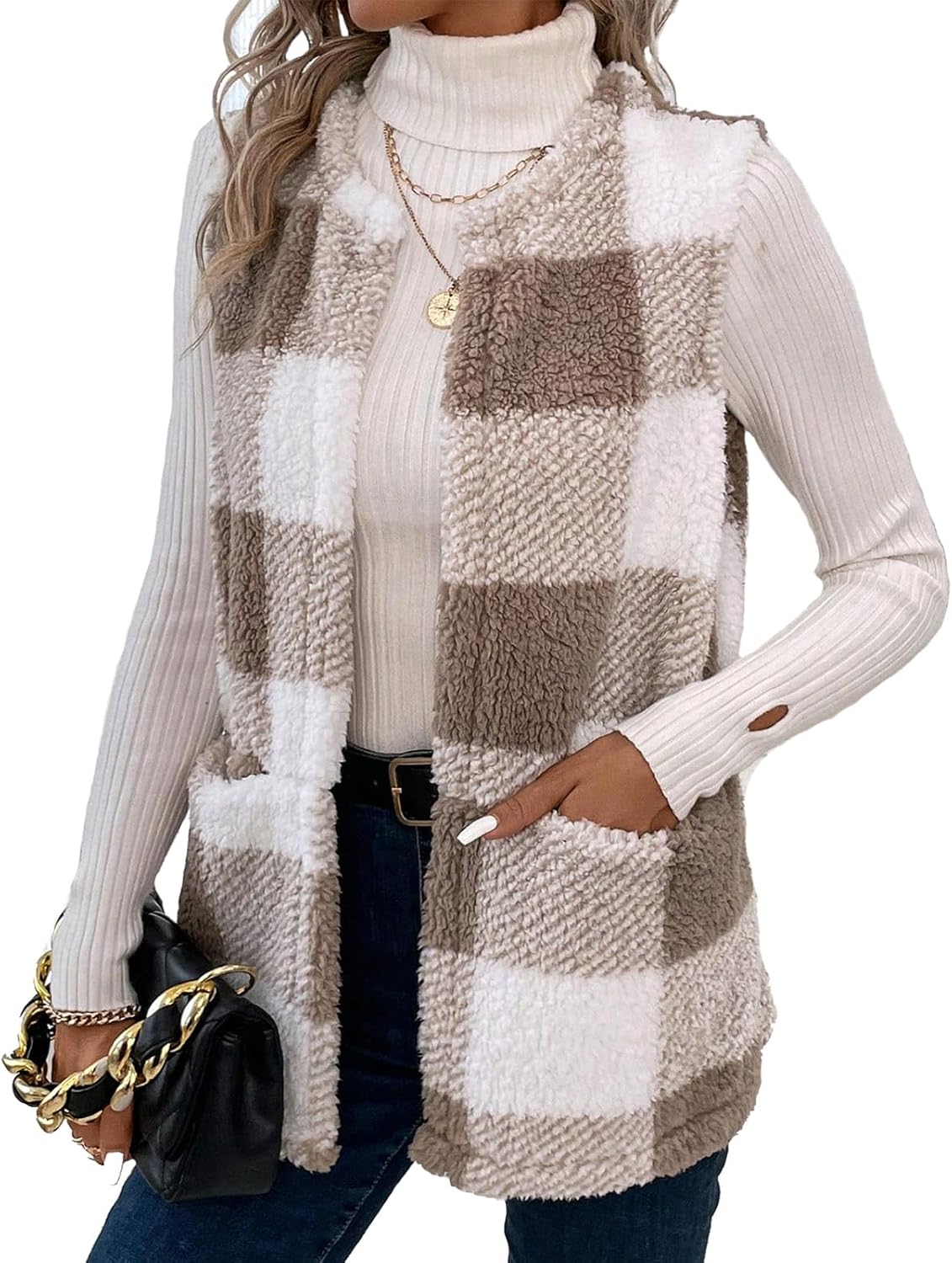 Womens Sherpa Vest Casual Warm Plaid Print Open Front Vest Coat Sleeveless Fleece Jacket Pockets,Teddy Coat(3 Colors) Womens Sherpa Vest Casual Warm Plaid Print Open Front Vest Coat Sleeveless Fleece Jacket Pockets,Teddy Coat(3 Colors)