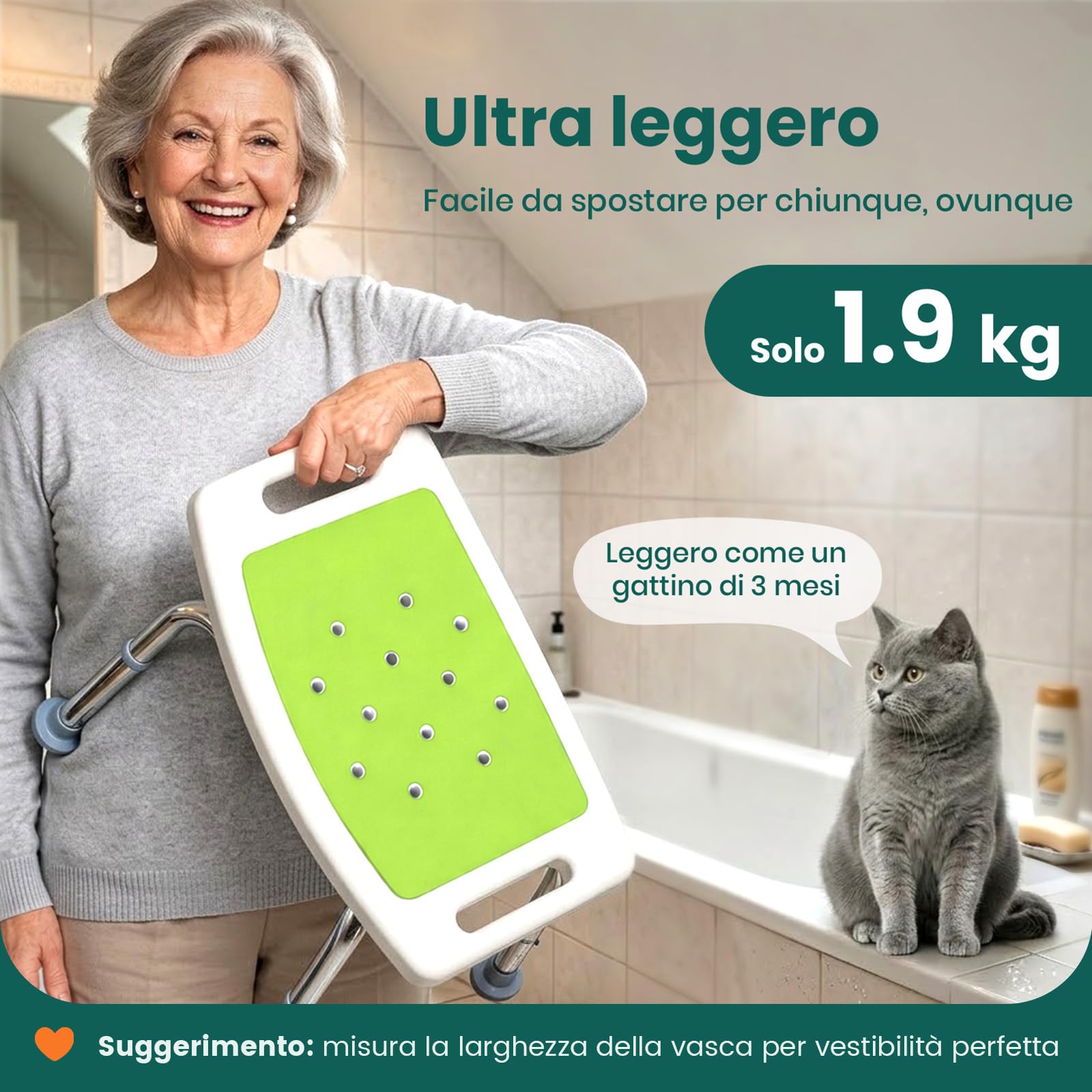 LC02 Sgabello Doccia per Anziani, Sedia Doccia Antiscivolo Regolabile in Altezza fino a 158 kg, Sedia per Doccia Leggera con Seduta Curva e Maniglie Integrate, per Disabili e Gravidanza