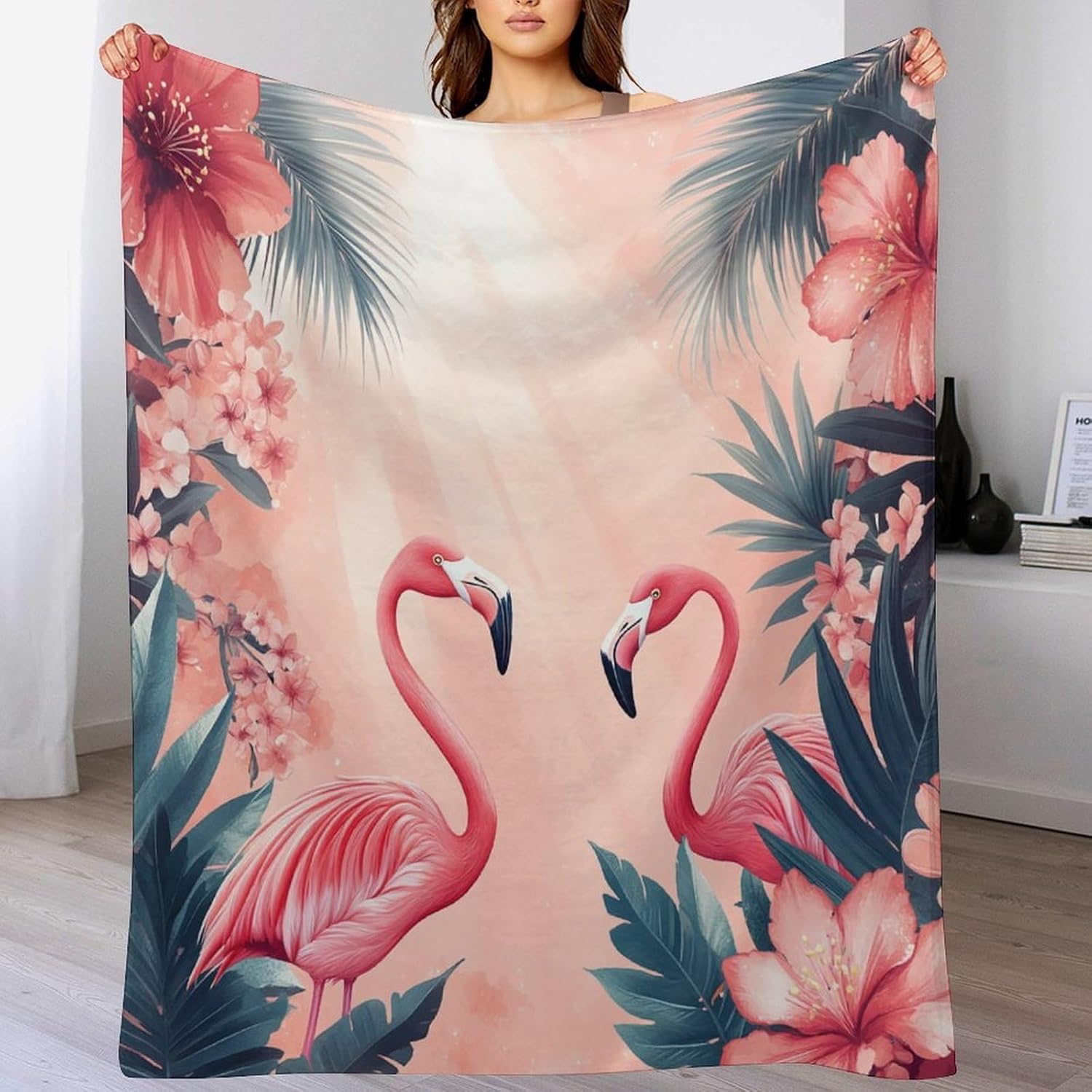 Tropical Palm Leaf Tree Throw Blanket for Couch Bed, Soft Cozy Flamingo Novelty Fantasy Sofa Decor Blankets for Women, Men, 40"x50"
