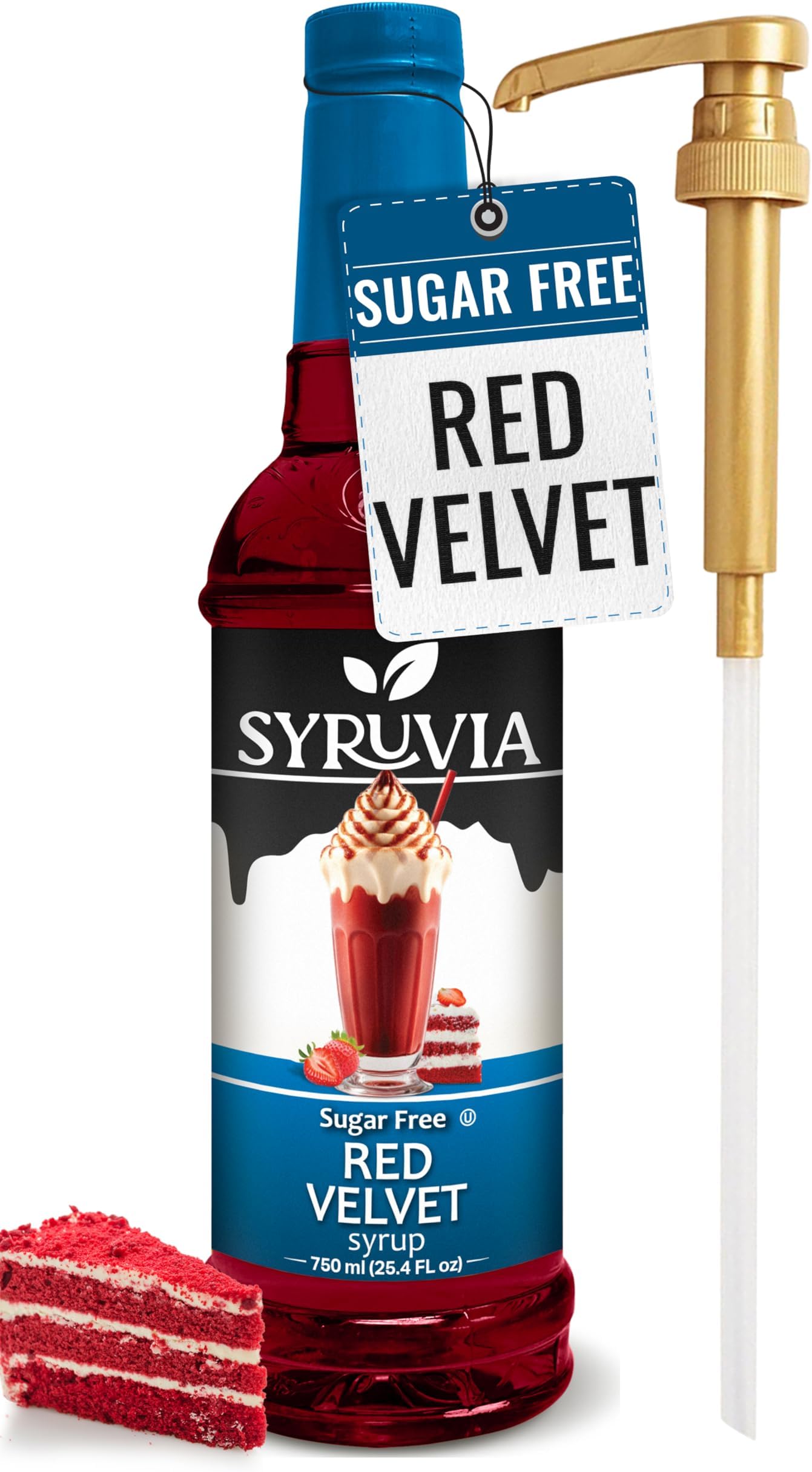 Syruvia Sugar Free Coffee Syrup, Red Velvet Flavored Syrup for Drinks, Lattes, and Desserts – 25.4 fl oz, With Pump