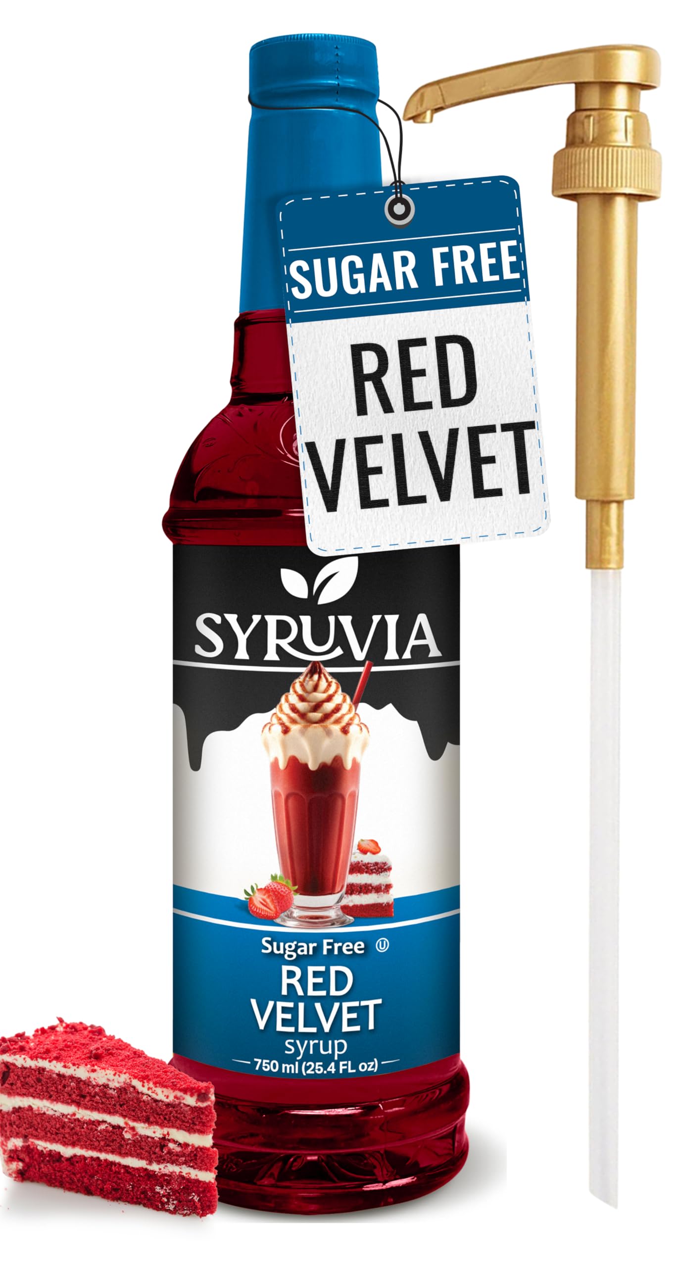 Syruvia Sugar-Free Red Velvet Coffee Syrup - 25.4 fl oz - 0 Calorie - Kosher Coffee Syrups, Gluten Free, Perfect for Drinks, Soda, Shakes, Deserts and More With Pump