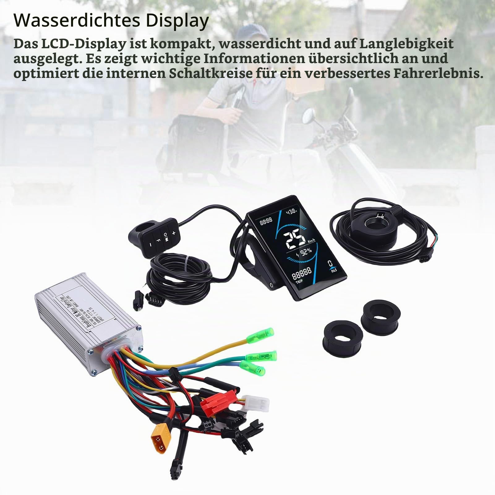 BuyWeek Elektrofahrrad Brushless Motor Controller Kit, 36V 48V 250W 350W 17A 3 Modus Sinuswelle Controller T5S LCD Display Meter 130X Daumengas Kit für E-Bike Elektroroller
