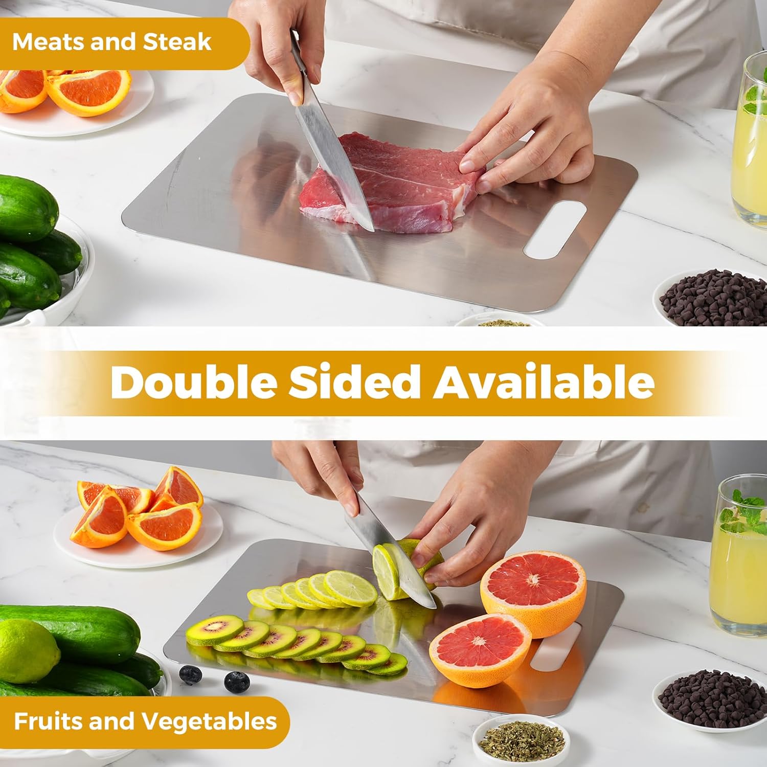 Tavano Titanium Cutting Board,100% Pure Titanium Cutting Boards for Kitchen,Double-side Available Cutting Board for Vegetables,Meat,Fruits,Easy to Store and Clean(L)