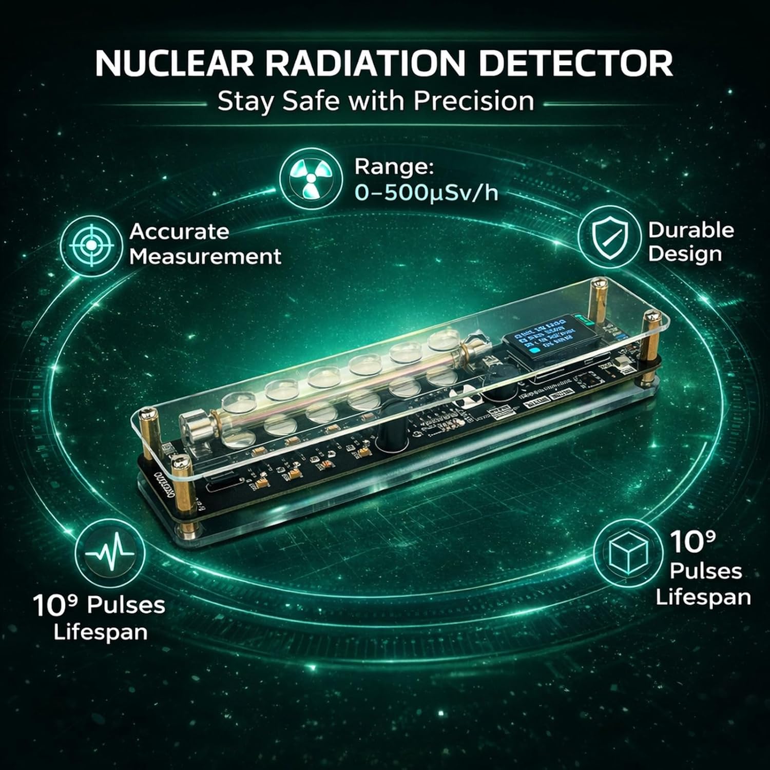 Portable Nuclear Radiation Detector USB Dosimeter with Sound Light Indication, Digital Counter 0-500usv/h Measurement Range - High Sensitivity, Clear OLED Display, for Radiation Monitoring