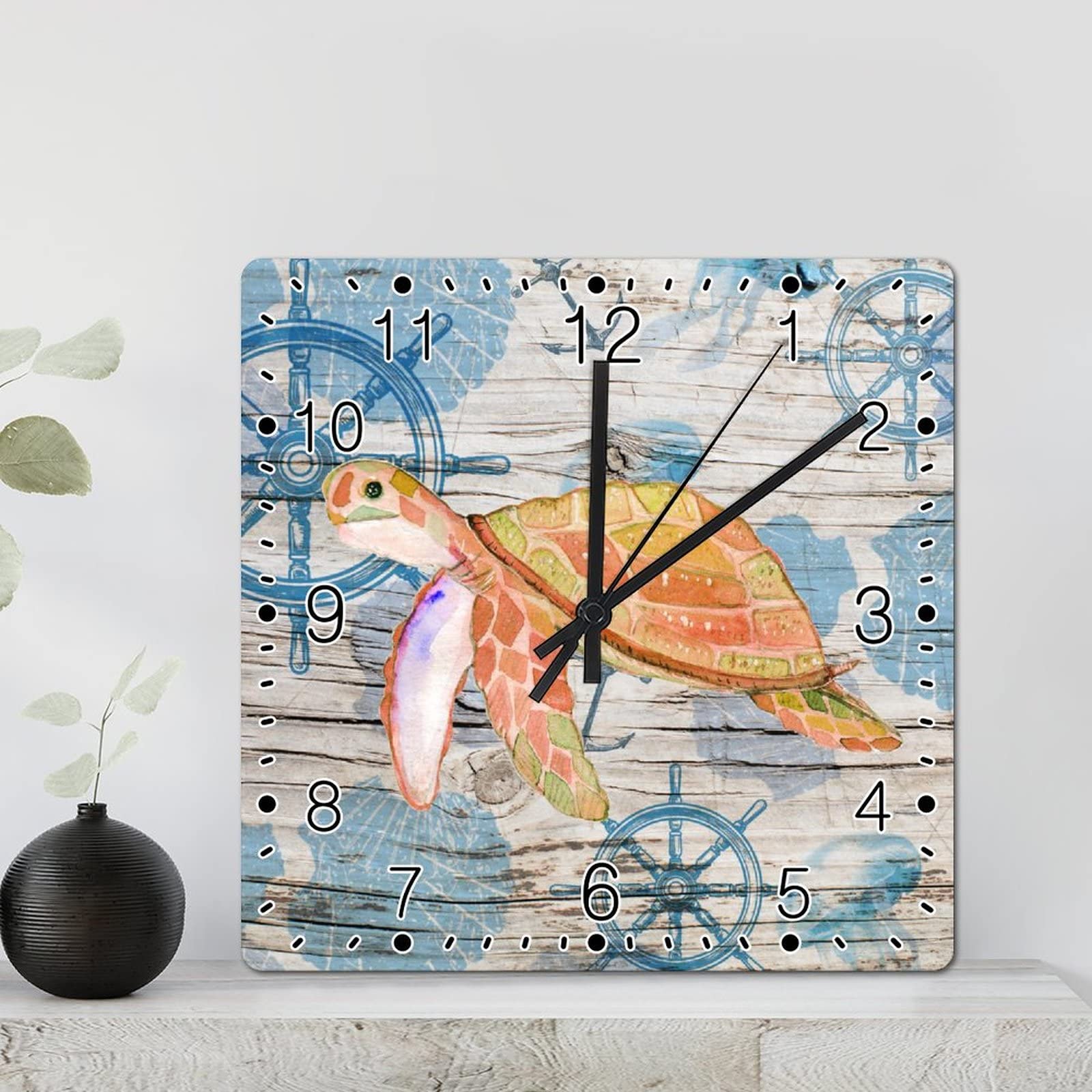 Horloge murale rustique tortue de mer 30,5 cm pour chambre