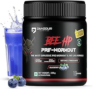 DENZOUR NUTRITION Bee-HP Pre-Workout Powder, Energy, Strength & Muscle Pump, 250mg Caffeine, 750mg Creatine Monohydrate, 4 Price In India