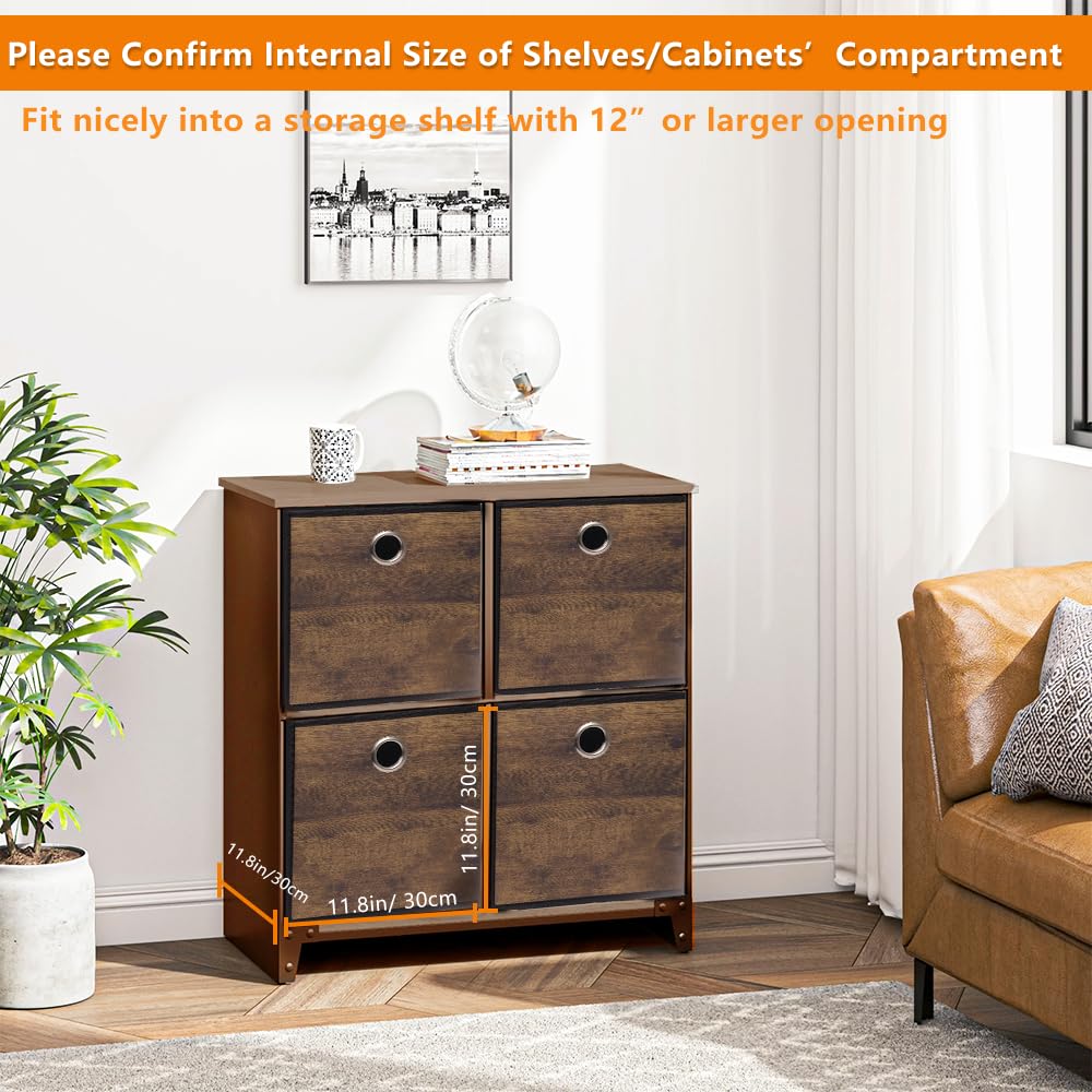4-Pack Durable Storage Cube Box with Wood Look Decorative Thickened Fabric Storage Basket,Space-saving Cube Storage Unit Bin for Shelves,Closet,Bedroom,Nursery,Office,Storeroom,Dorm,30x30x30cm(Medium) - Image 4