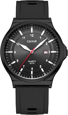 Mens Silicone Analog Quartz Watch, Easy Read Fashion Business Dress Casual Sport, Waterproof, Date Calendar, Wrist Watch for Men