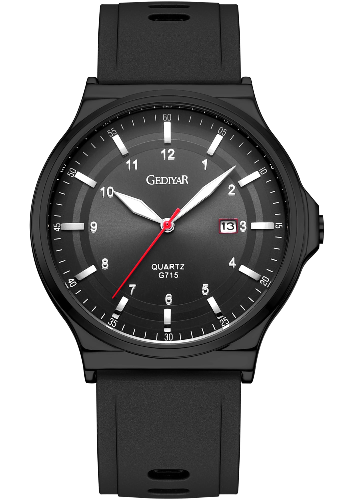 RUYEOOK Men's Silicone Analog Quartz Watch, Easy Read Fashion Business Dress Casual Sport, Waterproof, Date Calendar, Wrist Watch for Men (G715 Black), G715 black, Casual