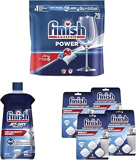 Set: Finish Power - Dishwasher Detergent - Powerball Tablets - Dish Tabs & Finish Jet-dry, Rinse Agent & Finish In-Wash Di...