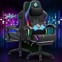 Vista 11 de HOFFREE Silla Gaming con Luces LED RGB de Ritmo Musical y Altavoces Bluetooth Silla Ergonómica de Gaming para Computadora con Masaje y Reposapiés