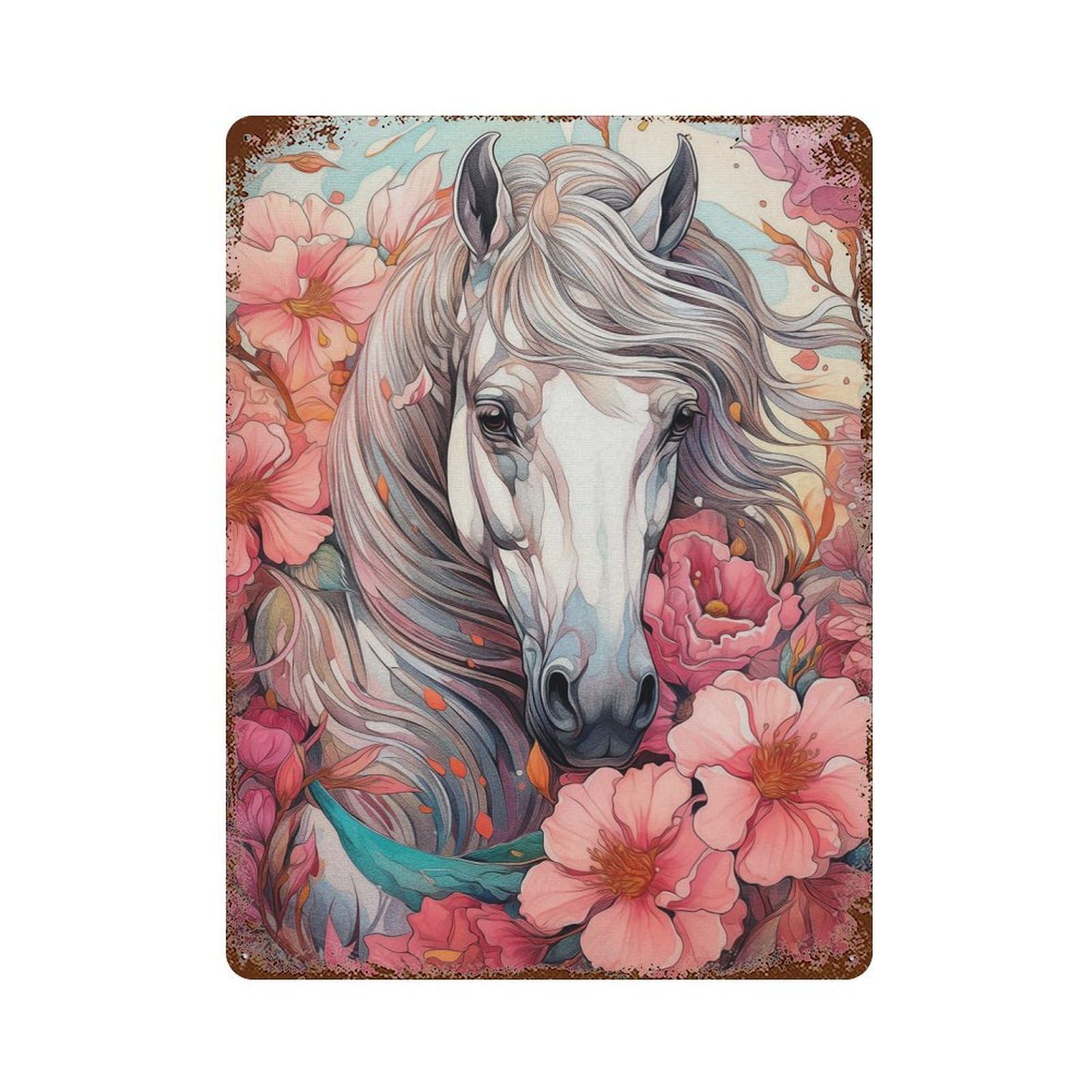 Wild Horse Hues Rusty Metal Tin Sign 15.7"x11.8", Industrial Home Decor for Garage, Pub Or Kitchen