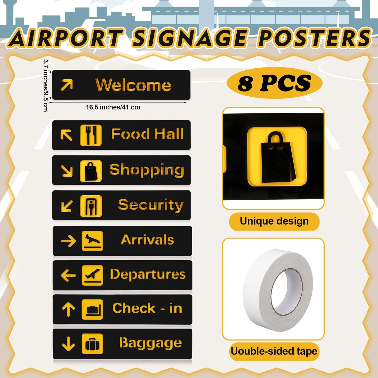 Youyole 8 Pcs Airport Signage Poster Wooden Travel-themed Wall Sign,Arrival image 2