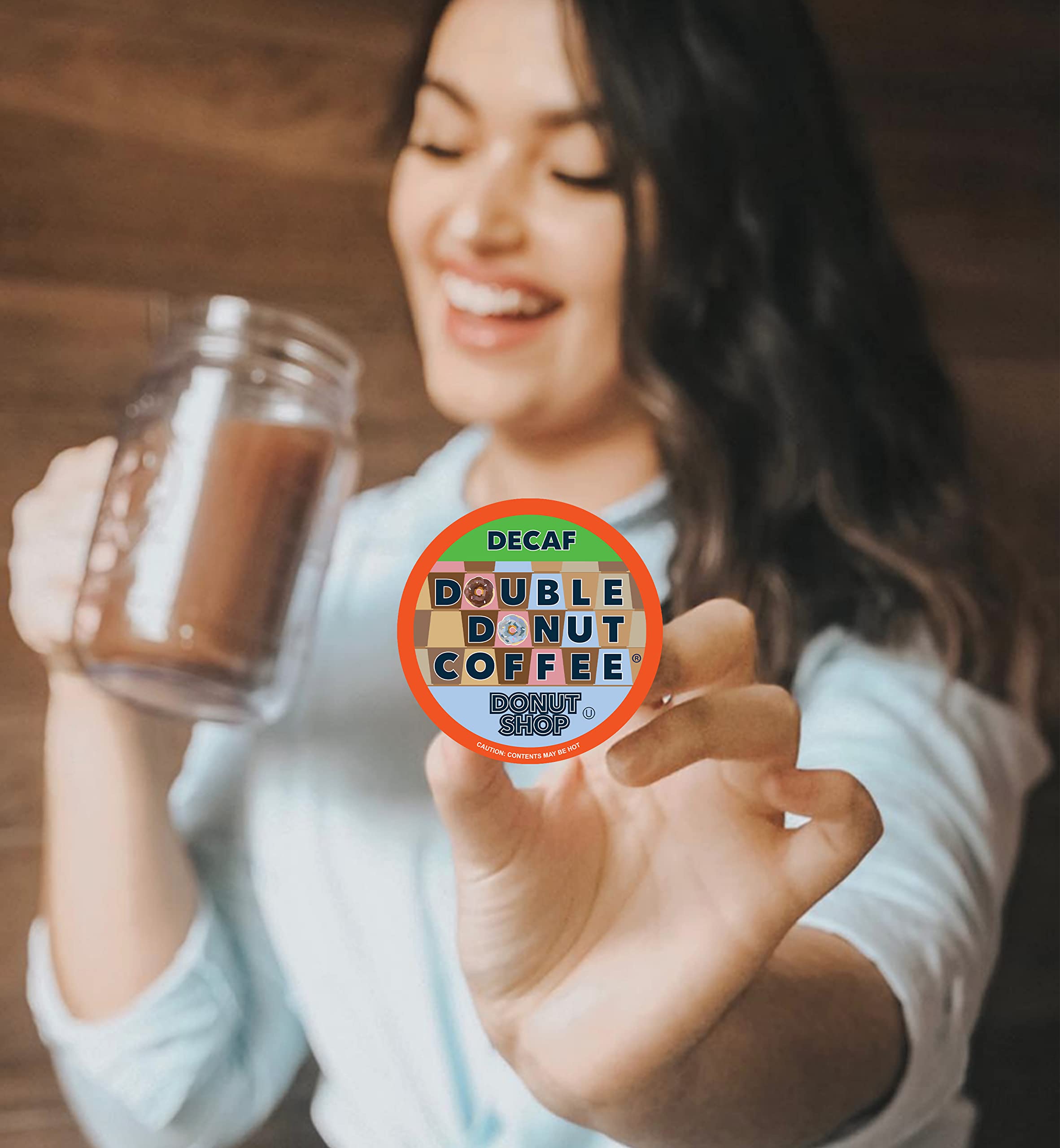 Double Donut Coffee Compra cápsulas de café descafeinado, café tostado medio, cápsulas descafeinadas de una sola porción para máquinas de preparación Keurig K Cup, paquete de 24 (1 pieza)
