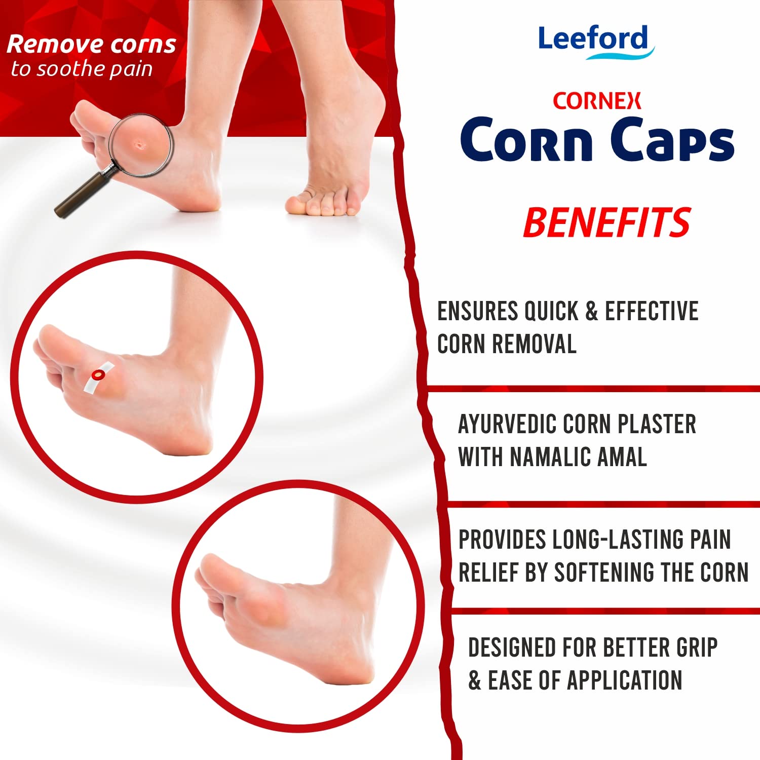 Leford Cornx Corn Cap - 20 Strips | Medicated Corn Remover | Corn hats for feet woman | Corn Remover for Foots | Ayurvedic Corn Plaster | Corn removal strip for legs Leford Cornx Corn Cap - 20 Strips | Medicated Corn Remover | Corn hats for feet woman | Corn Remover for Foots | Ayurvedic Corn Plaster | Corn removal strip for legs