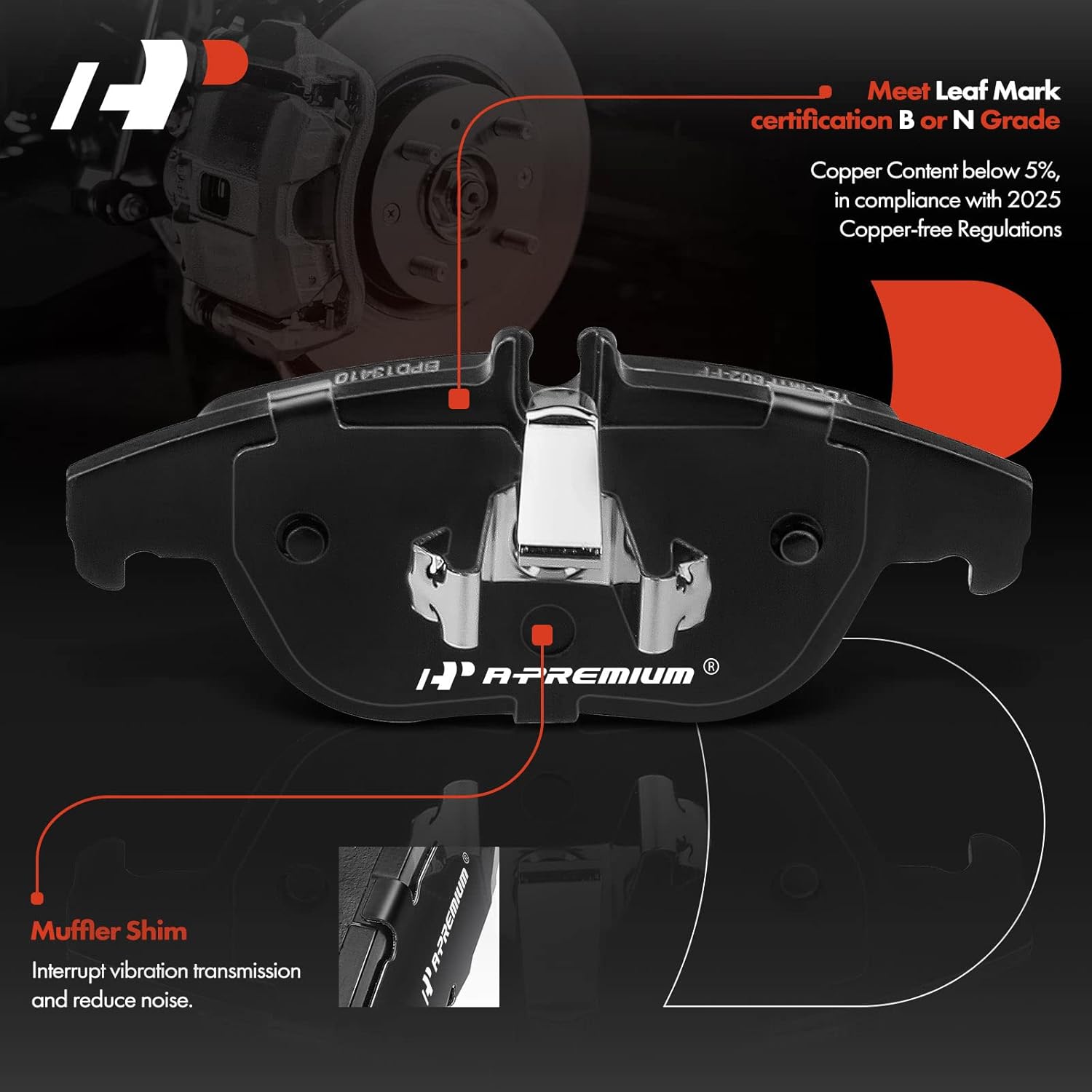 A-Premium Rear Ceramic Brake Pads Set Compatible with Mercedes-Benz Models - E400 2017, C250/GLK350 2010-2015, C230 2008-2009, C300 2008-2014, C350 2008-2015, E350 10-14, GLK250 13-15, E550 10-17