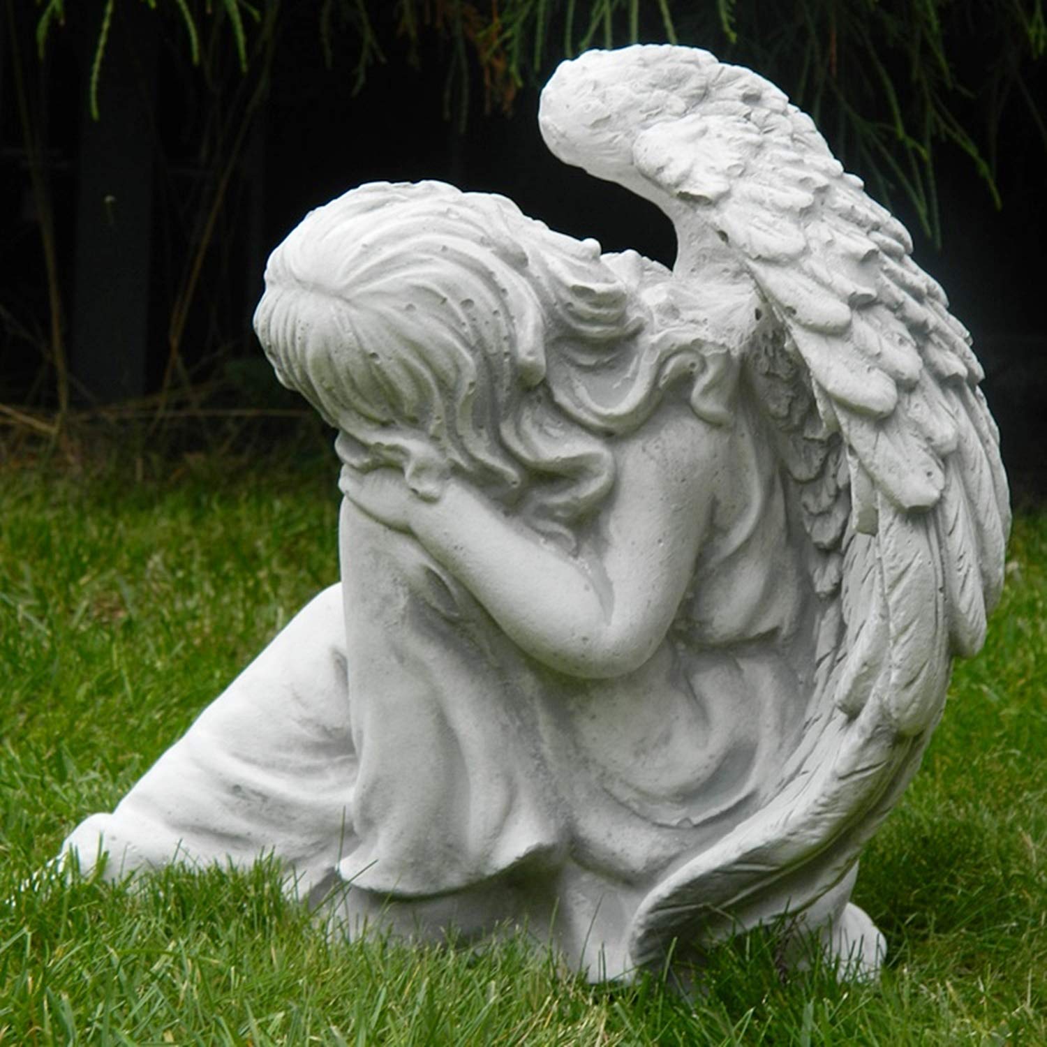 Gartenfigur Beton Figur Engel sitzend und schlafend H 24 cm Dekofigur und Gartenskulptur