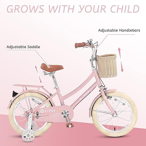 Miniatura 5 de Bicicleta para niñas de 16, 20 y 24 pulgadas, con canasta, bicicletas para niñas de 4 a 12 años, bicicletas para niños de una sola velocidad, con