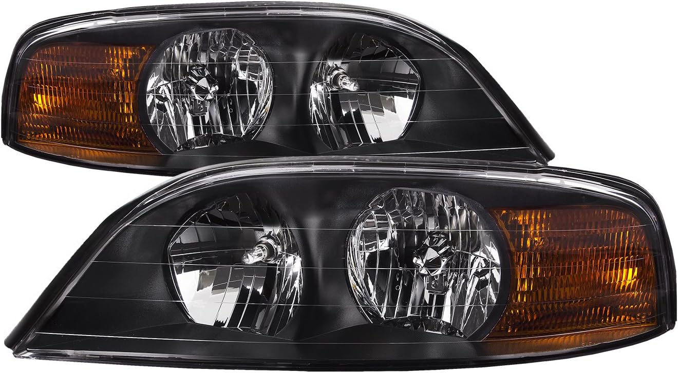 HEADLIGHTSDEPOT Black Housing Halogen Left and Right Headlights Pair Compatible With Monaco Cayman 2002-2006