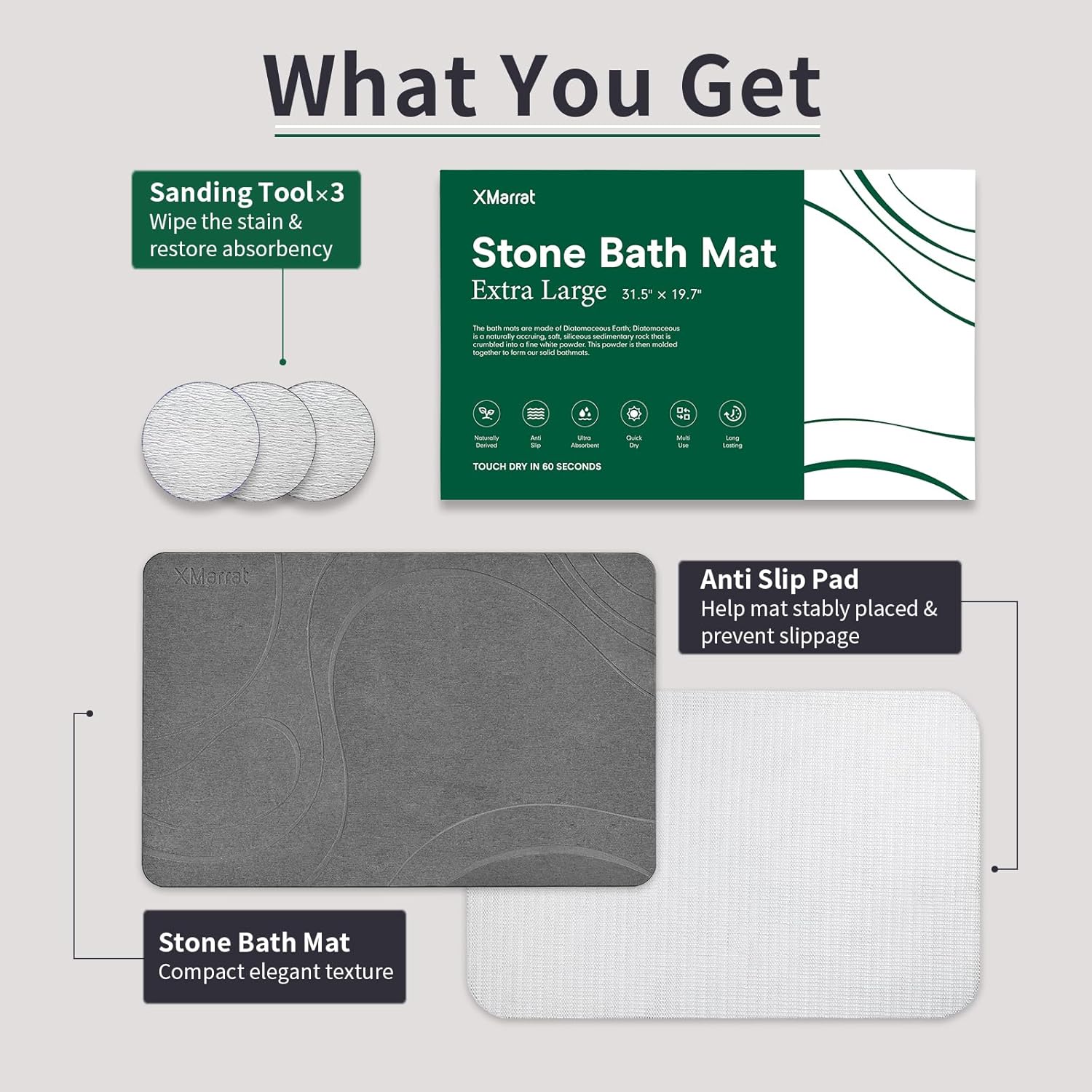 Large Stone Bath Mat, Super Absorbent Diatomaceous Earth Bath Mat Large, Quick Drying Non-Slip Diatomite Stone Bath Mats for Bathroom, Easy to Clean (Dark Grey, Extra Large 31.5" x 19.7") - Image 6