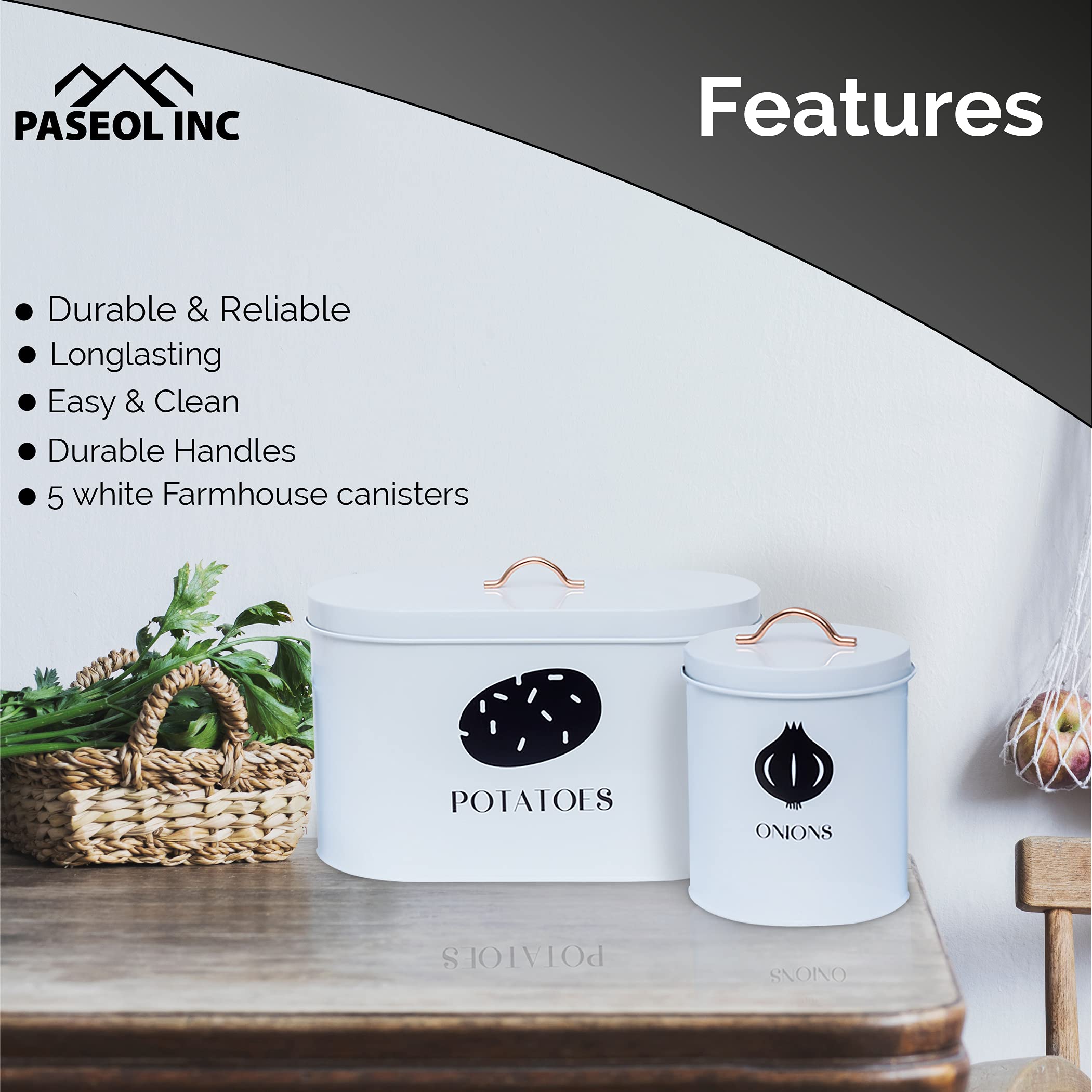 Potato and Onion Storage Canisters Premium Metal Potato and Onion