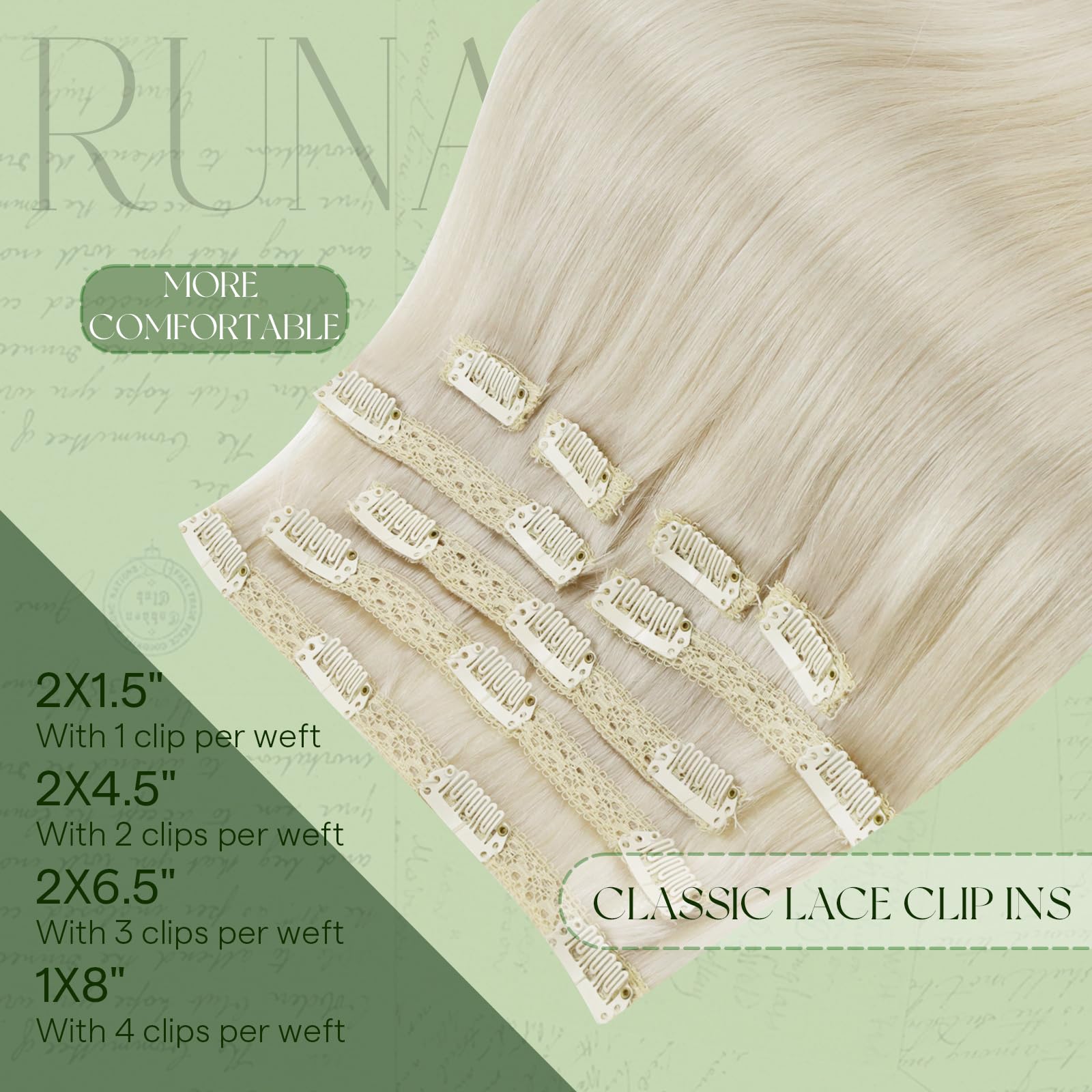 RUNATURE Hair Extensions Clip in Real Human Hair White Blonde Clip Hair Extension Blonde Straight Hair 14 Inch 120g - Image 4